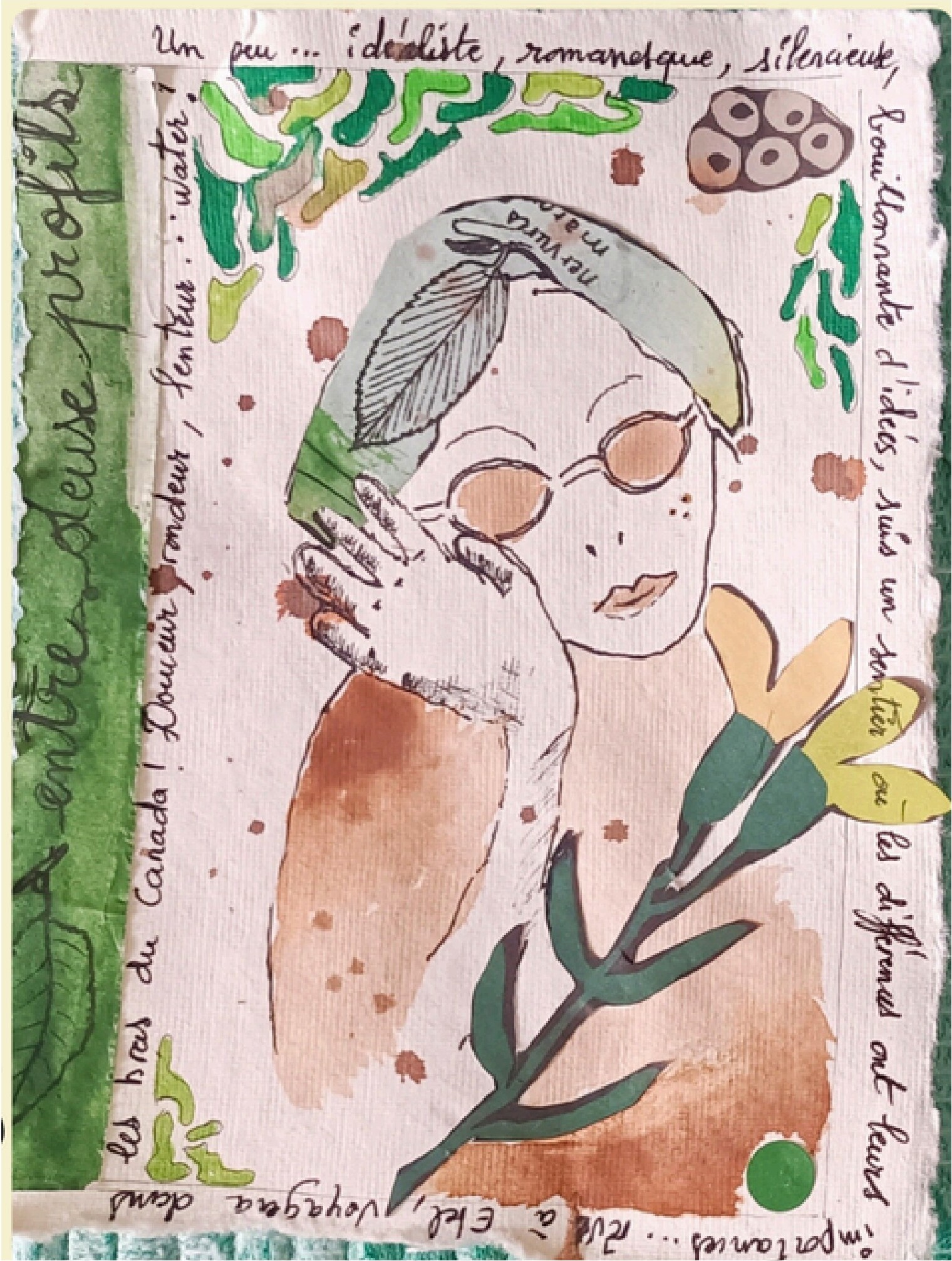 Portrait à l'encre et aquarelle